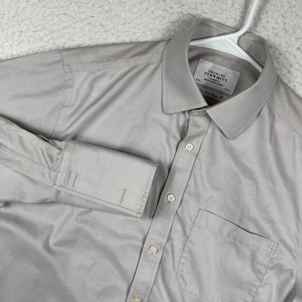 Charles Tyrwhitt Dress Shirt Mens 16/36 Grey Non-Iron Classic Fit French Cuff